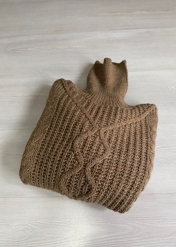 Bohem Tarz Boğazlı Kahverengi Örgü Kazak - Görsel 2