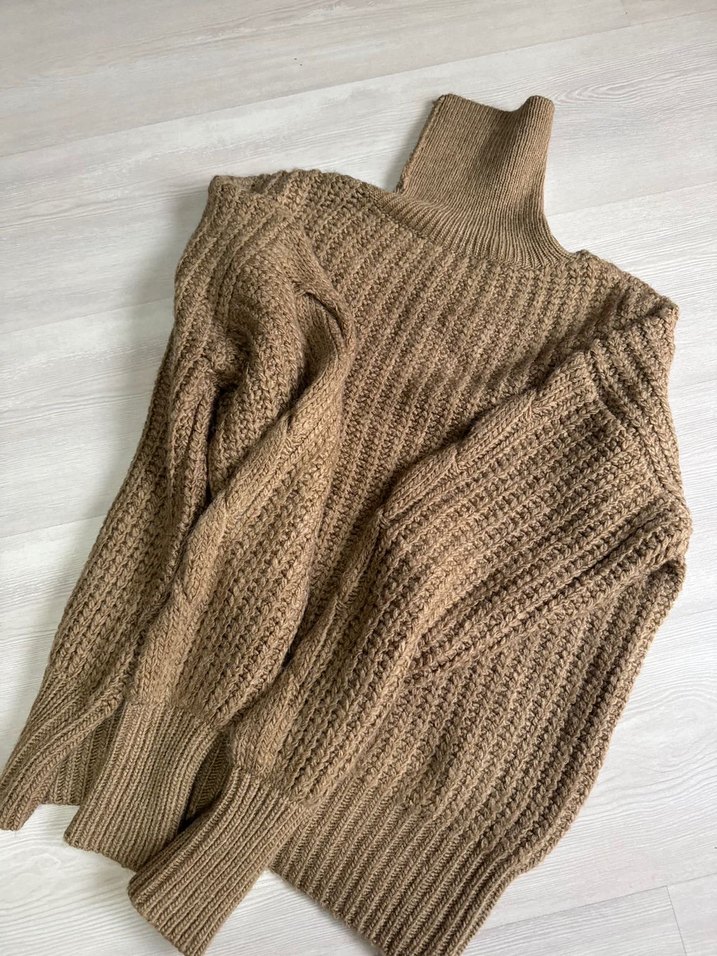 Bohem Tarz Boğazlı Kahverengi Örgü Kazak - Görsel 5