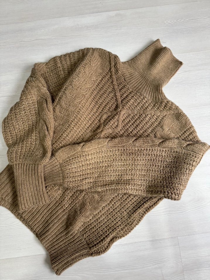 Bohem Tarz Boğazlı Kahverengi Örgü Kazak - Görsel 4
