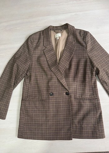 Kadın Kahverengi Kareli Ofis Ceket - Görsel 2