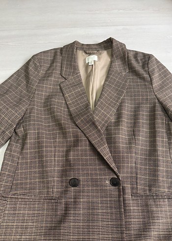 Kadın Kahverengi Kareli Ofis Ceket - Görsel 3