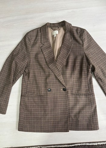 Kadın Kahverengi Kareli Ofis Ceket - Görsel 7