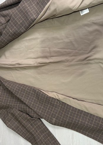 Kadın Kahverengi Kareli Ofis Ceket - Görsel 6