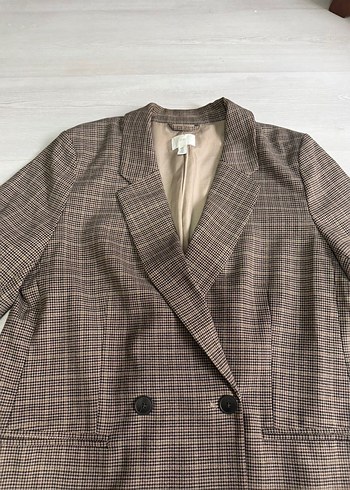 Kadın Kahverengi Kareli Ofis Ceket - Görsel 8