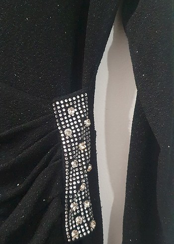 Siyah Simli Uzun Kollu Abiye Elbise - Görsel 2