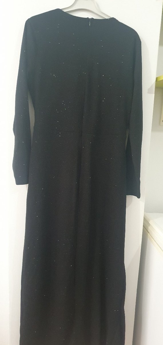 Siyah Simli Uzun Kollu Abiye Elbise - Görsel 4