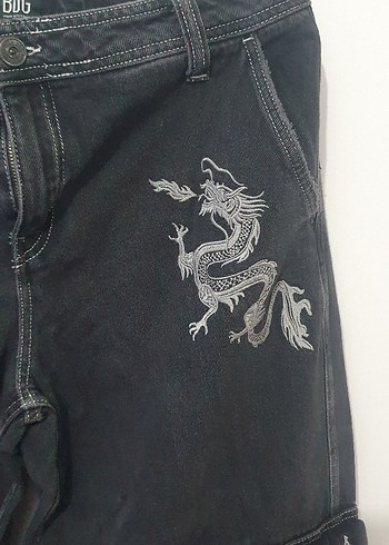 Siyah Baskılı Bol Kesim Kadın Kot Pantolon - Görsel 7