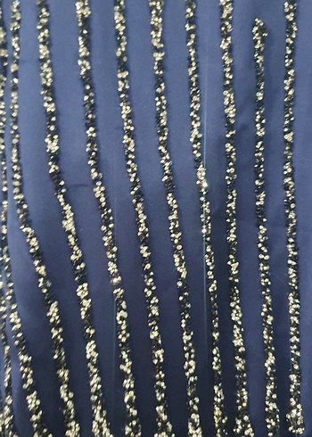 Mavi İşlemeli Uzun Kollu Abiye Elbise - Görsel 5