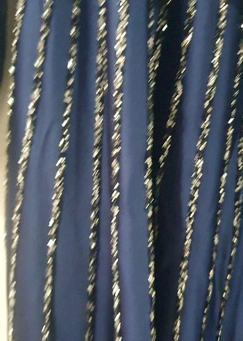 Mavi İşlemeli Uzun Kollu Abiye Elbise - Görsel 6