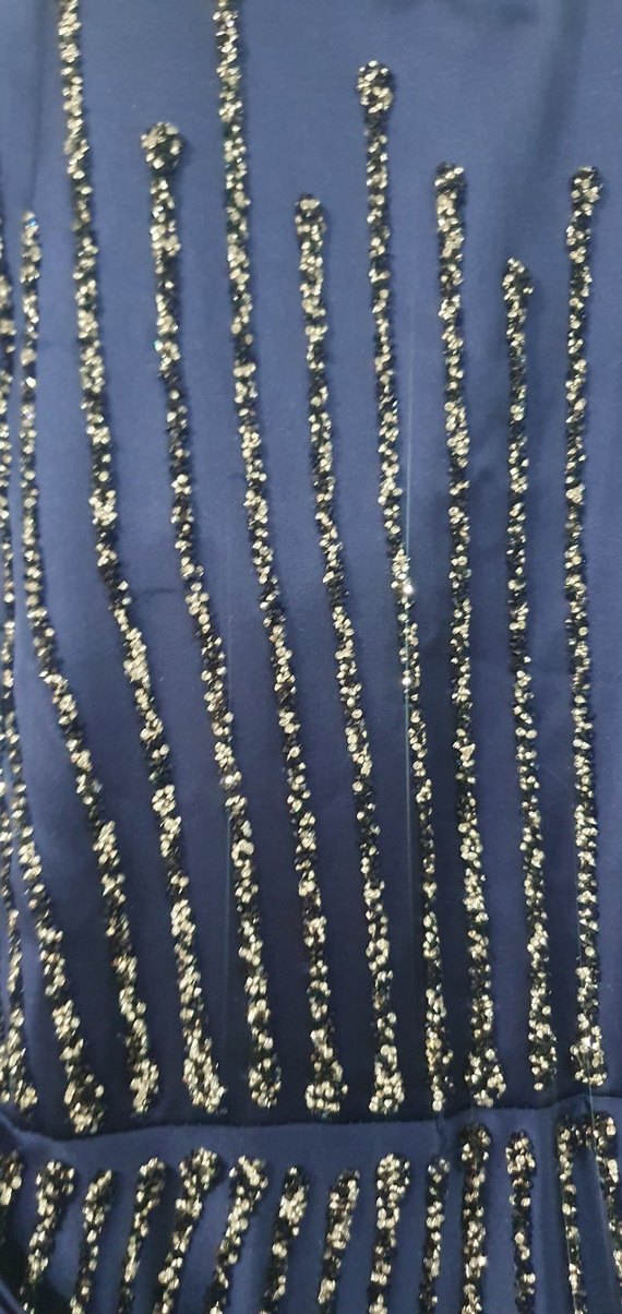 Mavi İşlemeli Uzun Kollu Abiye Elbise - Görsel 5