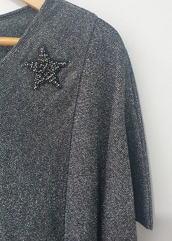 Gri Simli Salaş  Bluzu Kısa Yarasa Kollu - Görsel 2