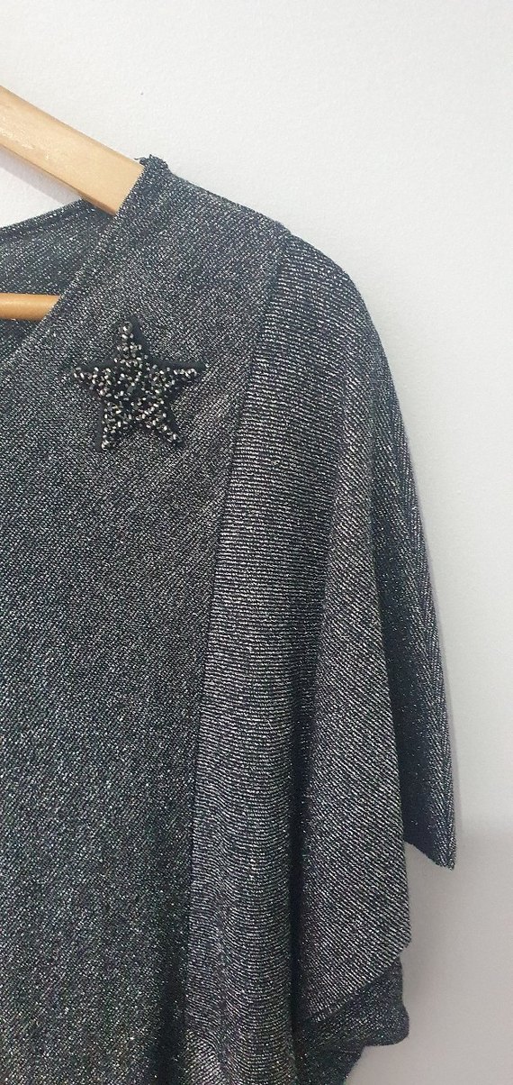 Gri Simli Salaş  Bluzu Kısa Yarasa Kollu - Görsel 2