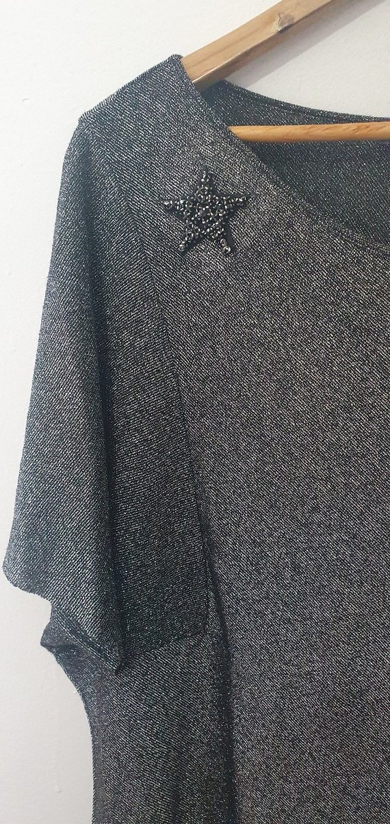 Gri Simli Salaş  Bluzu Kısa Yarasa Kollu - Görsel 3