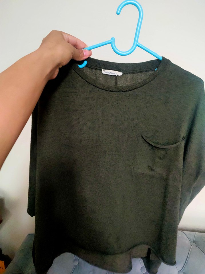 Gri Keten Hamile Tişörtü, Uzun Kollu, Salaş - Görsel 4