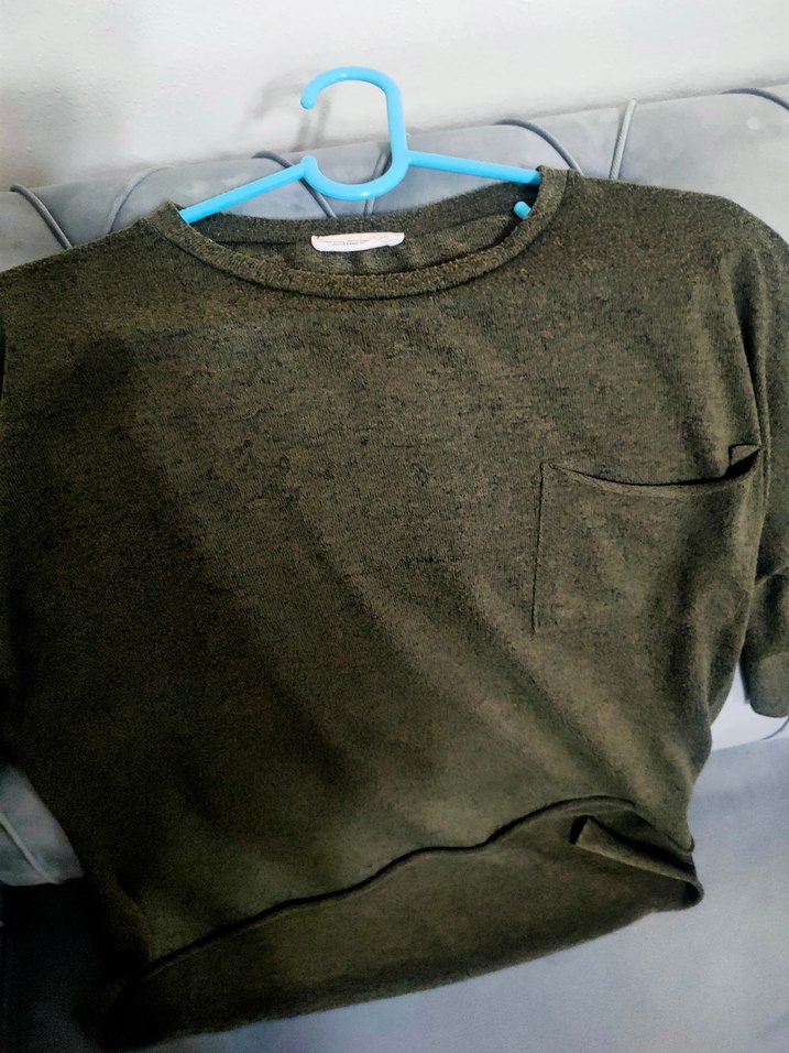 Gri Keten Hamile Tişörtü, Uzun Kollu, Salaş - Görsel 2