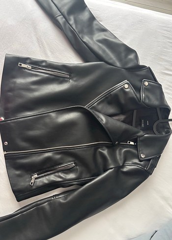 Mango Siyah Deri Biker Ceket MNG