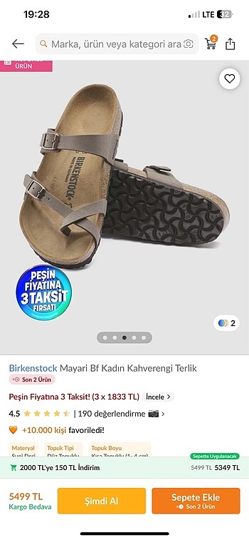 38 Beden Orijinal birken terlik