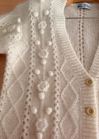 Düğmeli Beyaz Sıfır Vintage Örgü Hırka - Görsel 3