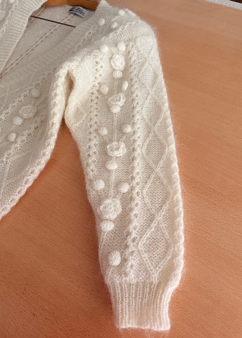 Düğmeli Beyaz Sıfır Vintage Örgü Hırka - Görsel 5