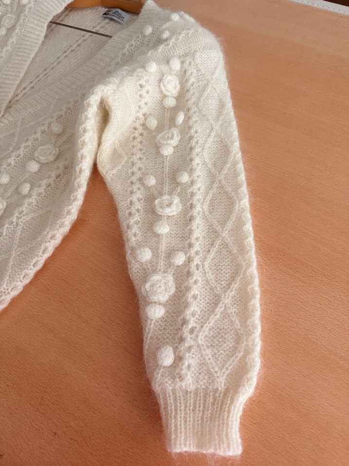 Düğmeli Beyaz Sıfır Vintage Örgü Hırka - Görsel 5