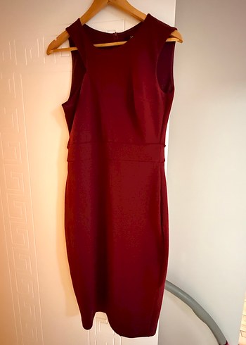 Bordo V Yakalı Kolsuz Midi Elbise - Görsel 3