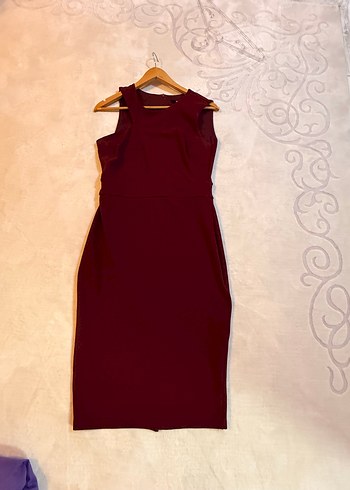 Bordo V Yakalı Kolsuz Midi Elbise - Görsel 2