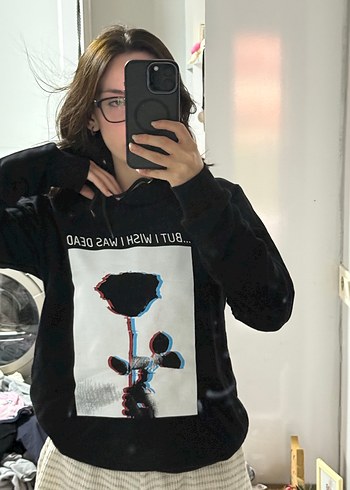 Siyah Baskılı Kadın Sweatshirt - Görsel 2