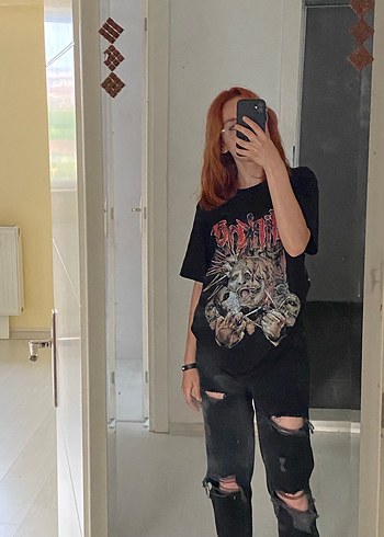 Siyah Rock Punk Kadın Tişörtü - Görsel 2