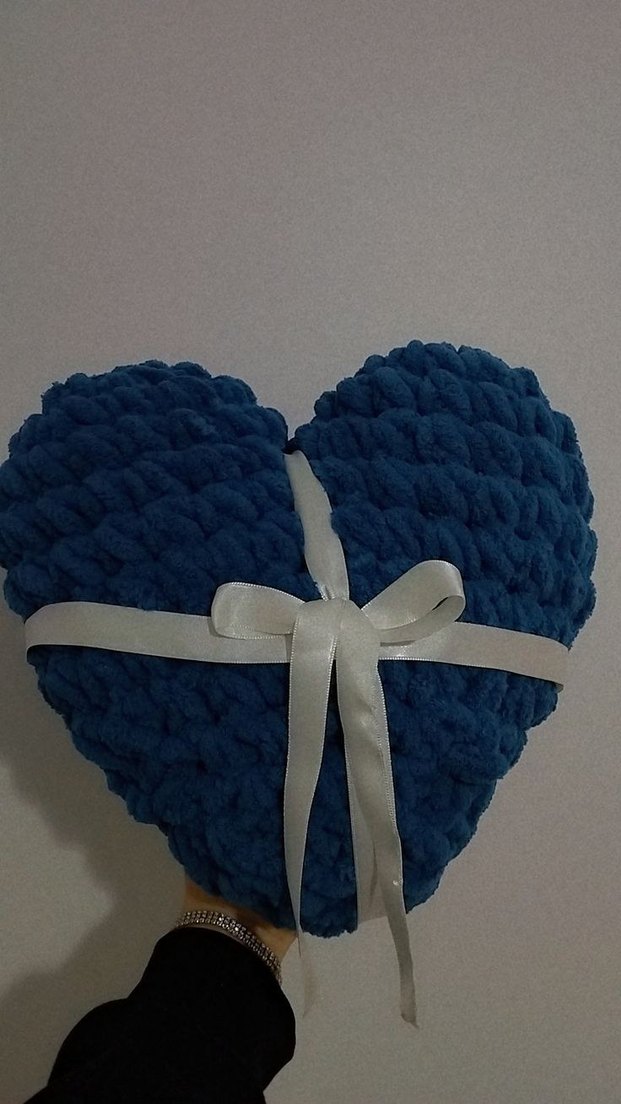 Pastel Renkli Örgü Kalp Şekilli Çocuk Yastığı puffy yastık - Görsel 3