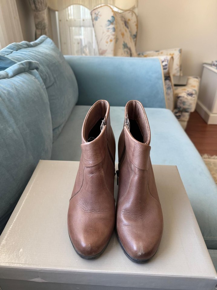 Taba rengi Deri Kadın Dolgu Topuk Bot - Görsel 4