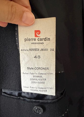 Lacivert pierre cardin yün kaşe kaban - Görsel 3