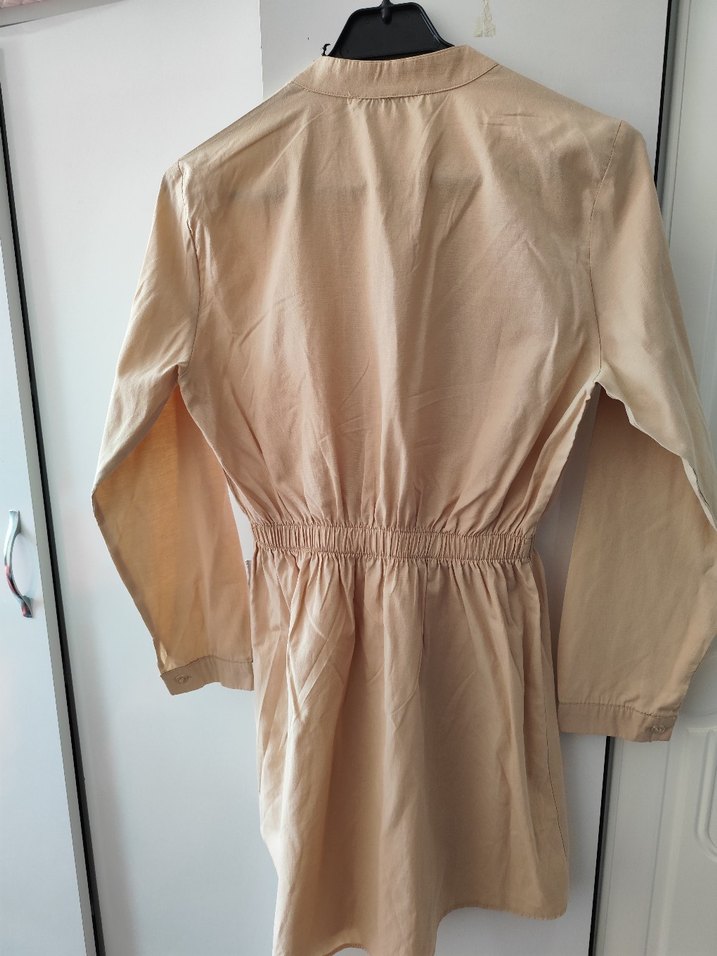 Düğmeli Bej Midi Kadın Trençkot - Görsel 4