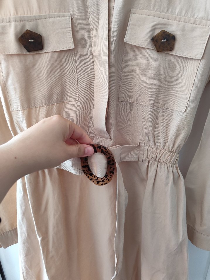 Düğmeli Bej Midi Kadın Trençkot - Görsel 3