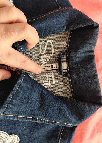 Nakışlı Mavi Kadın Denim Ceket - Görsel 5