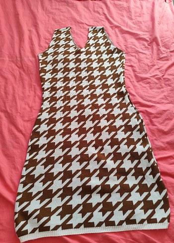 Kadın Kahverengi V Yaka Örme Süveter Elbise - Görsel 5