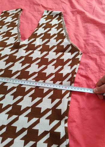 Kadın Kahverengi V Yaka Örme Süveter Elbise - Görsel 3