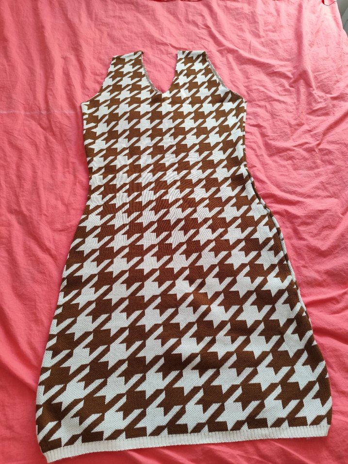 Kadın Kahverengi V Yaka Örme Süveter Elbise - Görsel 5