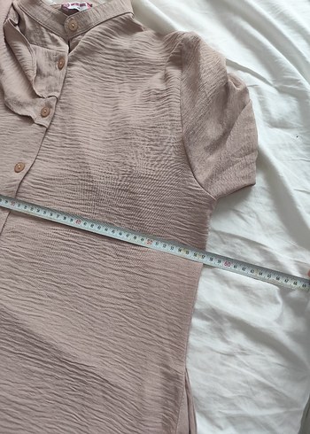 Bej Keten Uzun Kollu Robalı Elbise - Görsel 2