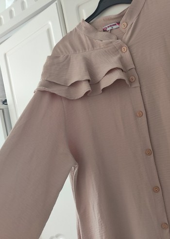 Bej Keten Uzun Kollu Robalı Elbise - Görsel 5