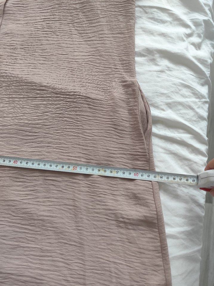 Bej Keten Uzun Kollu Robalı Elbise - Görsel 3