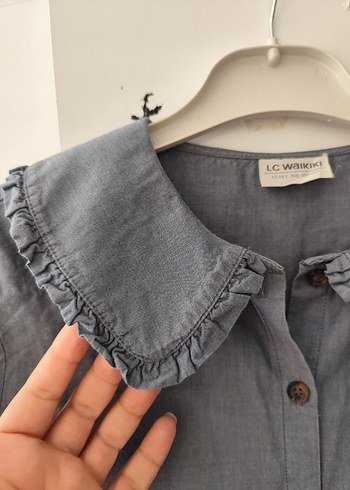 Gri Denim Kadın Gömlek Düğmeli Yaka - Görsel 3