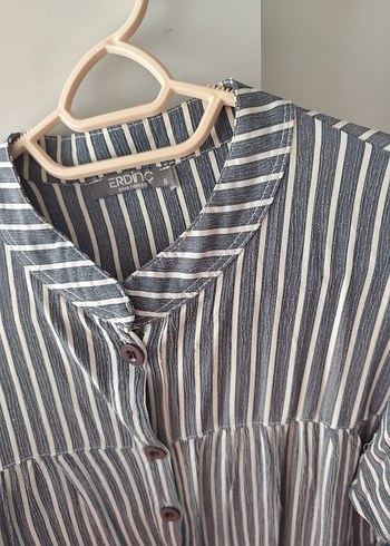 Uzun Kollu Gri Çizgili Keten Gömlek - Görsel 5