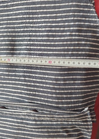 Uzun Kollu Gri Çizgili Keten Gömlek - Görsel 7