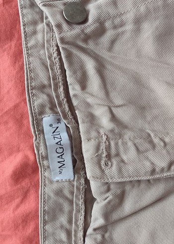 Düğmeli Bej Keten Kadın Pantolon - Görsel 6