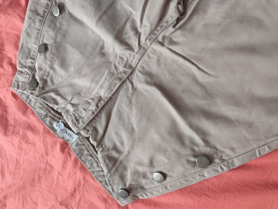 Düğmeli Bej Keten Kadın Pantolon - Görsel 2