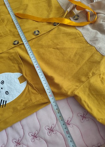 Düğmeli Sarı Kapüşonlu Kedi Desenli Ceket - Görsel 6