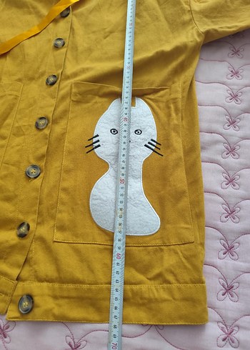 Düğmeli Sarı Kapüşonlu Kedi Desenli Ceket - Görsel 5