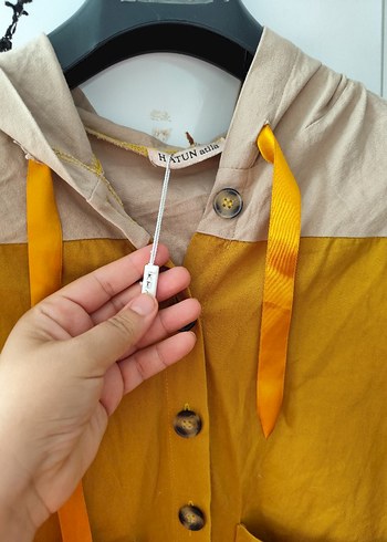 Düğmeli Sarı Kapüşonlu Kedi Desenli Ceket - Görsel 3