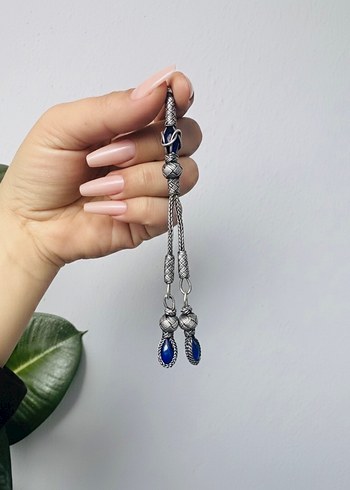 Lacivert Zirkon Taşlı 1000 Ayar Gümüş Kazaz Püskül - Görsel 3