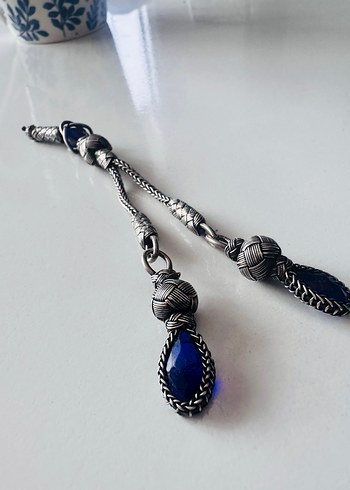 Lacivert Zirkon Taşlı 1000 Ayar Gümüş Kazaz Püskül - Görsel 4